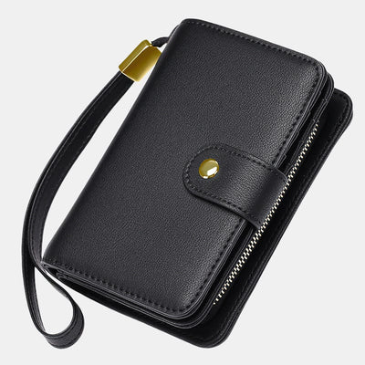 RFID Blocking Faux Leather Wallet for Women with Wrist Strap Zip Pocket