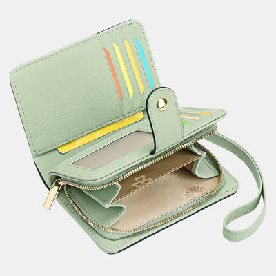 RFID Blocking Faux Leather Wallet for Women with Wrist Strap Zip Pocket