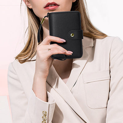 RFID Blocking Faux Leather Wallet for Women with Wrist Strap Zip Pocket