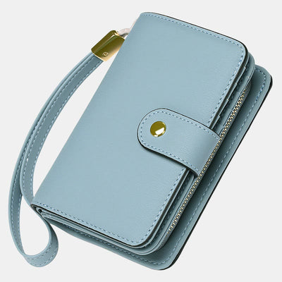 RFID Blocking Faux Leather Wallet for Women with Wrist Strap Zip Pocket