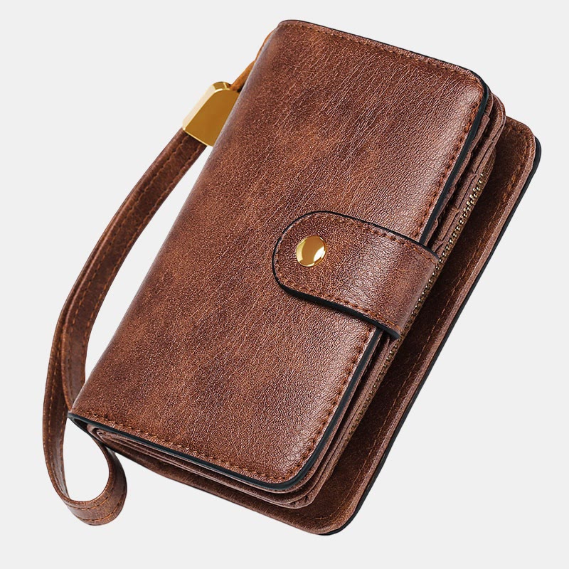 RFID Blocking Faux Leather Wallet for Women with Wrist Strap Zip Pocket