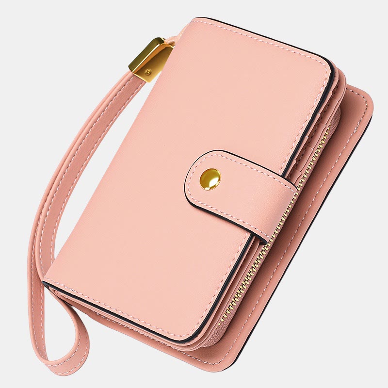 RFID Blocking Faux Leather Wallet for Women with Wrist Strap Zip Pocket