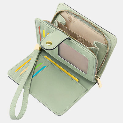 RFID Blocking Faux Leather Wallet for Women with Wrist Strap Zip Pocket