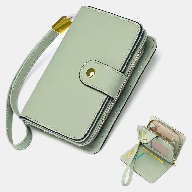 RFID Blocking Faux Leather Wallet for Women with Wrist Strap Zip Pocket
