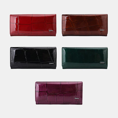 Large Capacity Stone Pattern Shellac Leather Bifold Wallet Clutch