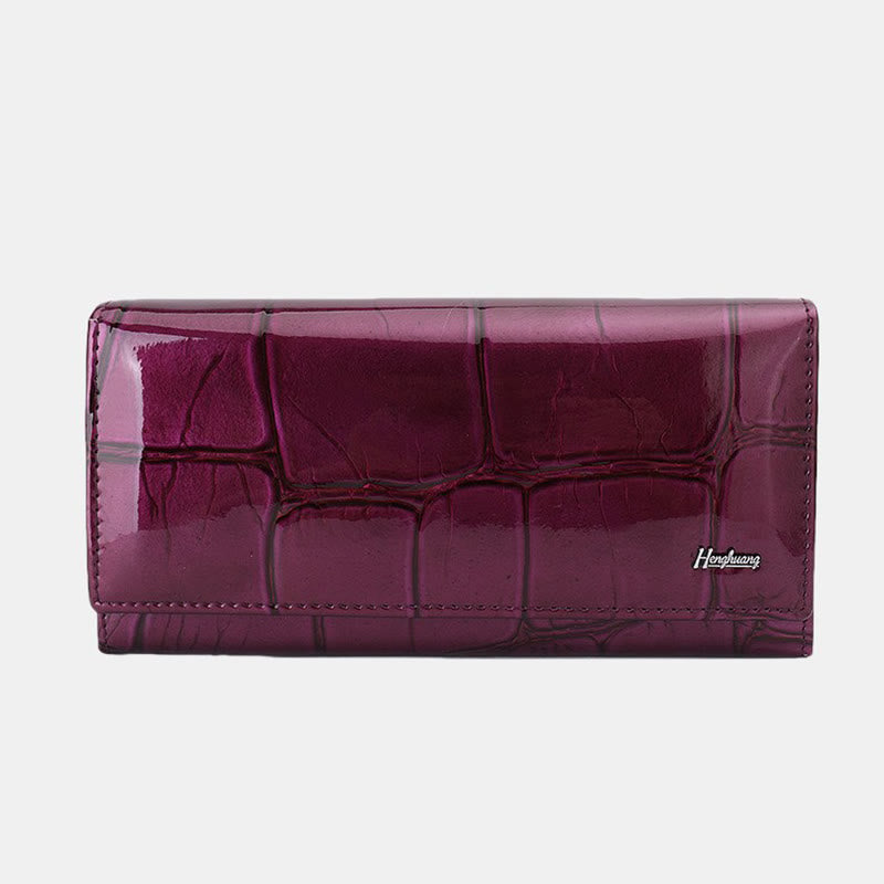 Large Capacity Stone Pattern Shellac Leather Bifold Wallet Clutch