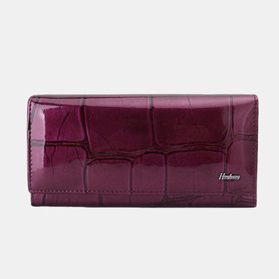 Large Capacity Stone Pattern Shellac Leather Bifold Wallet Clutch