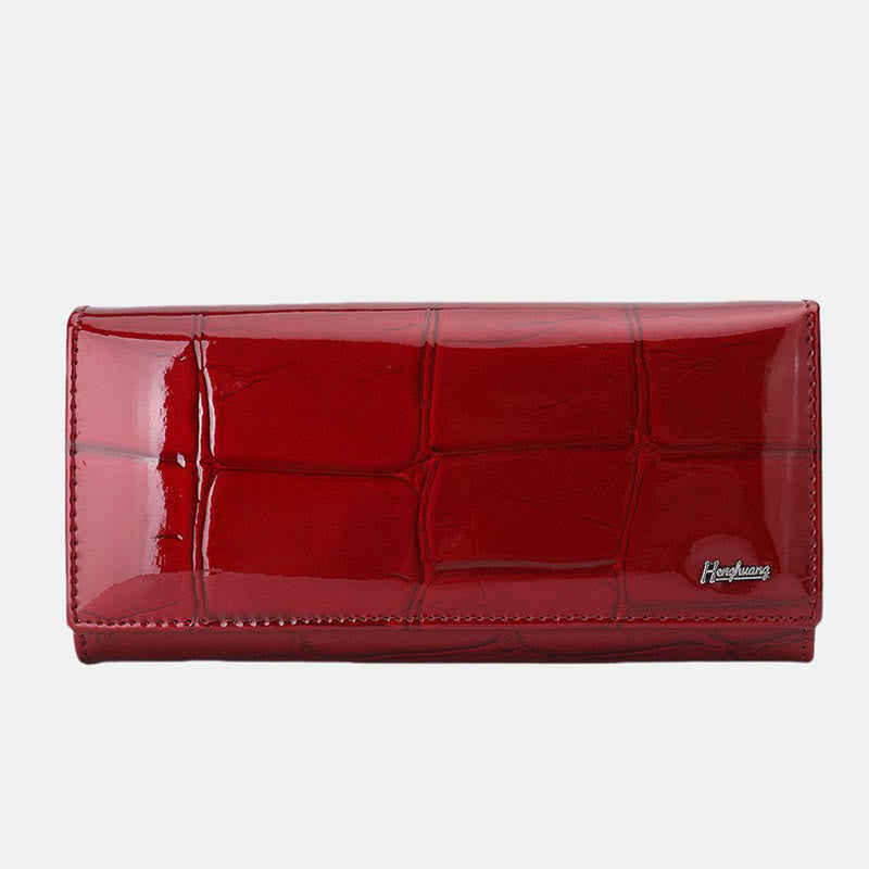 Large Capacity Stone Pattern Shellac Leather Bifold Wallet Clutch