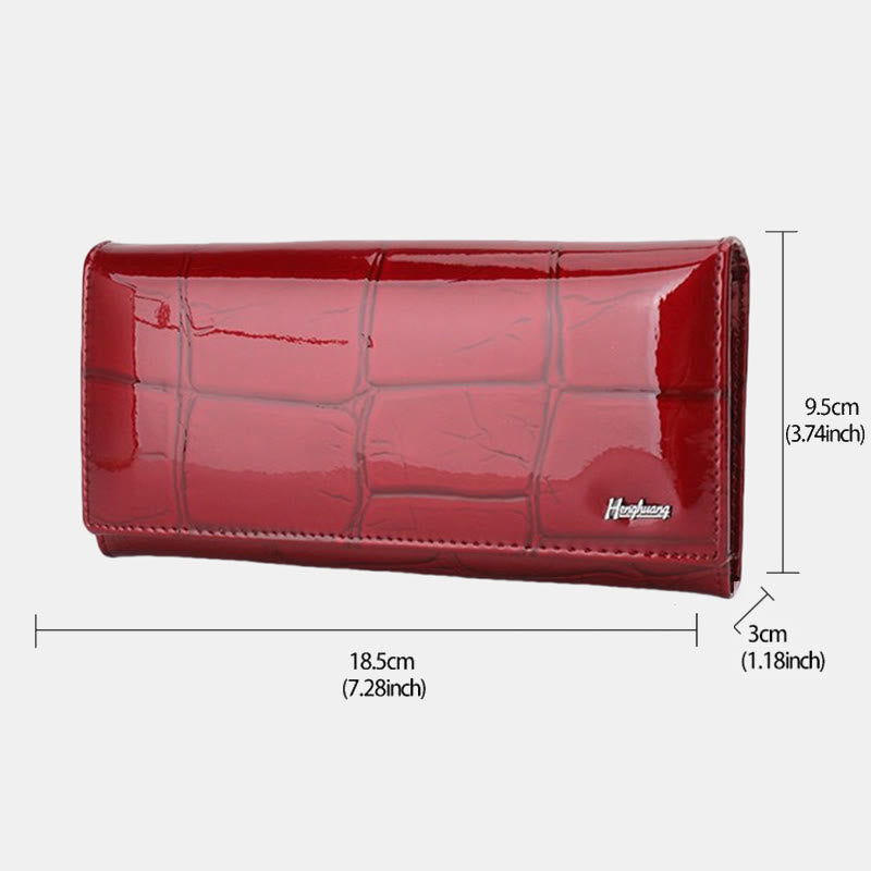 Large Capacity Stone Pattern Shellac Leather Bifold Wallet Clutch