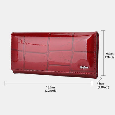 Large Capacity Stone Pattern Shellac Leather Bifold Wallet Clutch
