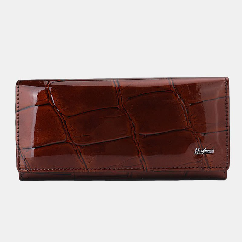 Large Capacity Stone Pattern Shellac Leather Bifold Wallet Clutch