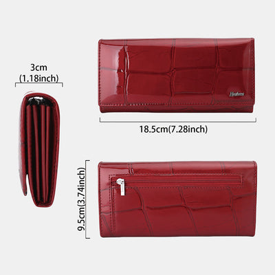 Large Capacity Stone Pattern Shellac Leather Bifold Wallet Clutch