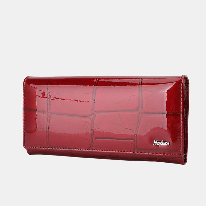 Large Capacity Stone Pattern Shellac Leather Bifold Wallet Clutch