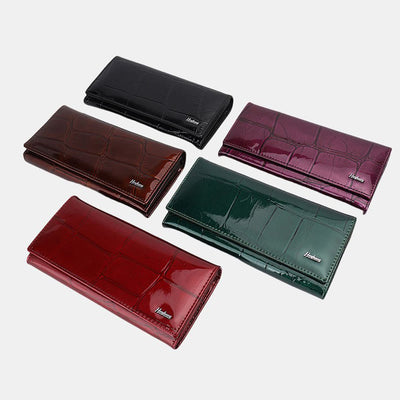Large Capacity Stone Pattern Shellac Leather Bifold Wallet Clutch