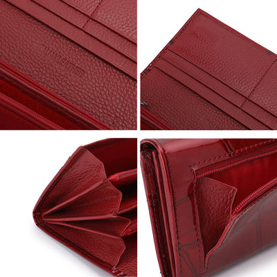 Large Capacity Stone Pattern Shellac Leather Bifold Wallet Clutch