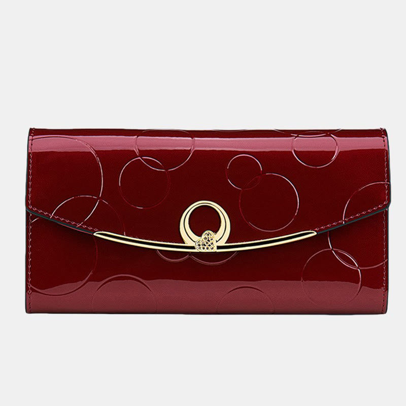 RFID Blocking Shellac Leather Long Wallet Clutch for Women
