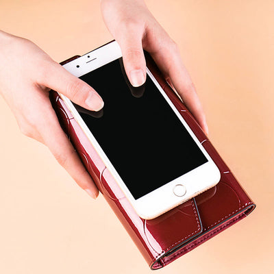 RFID Blocking Shellac Leather Long Wallet Clutch for Women
