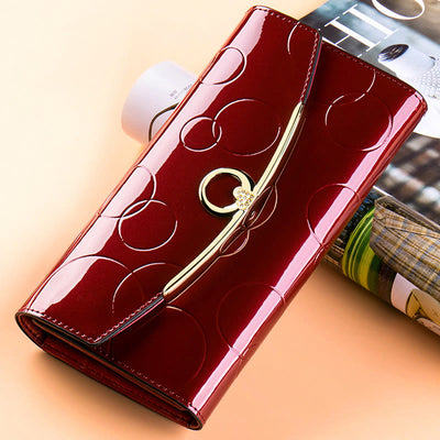 RFID Blocking Shellac Leather Long Wallet Clutch for Women