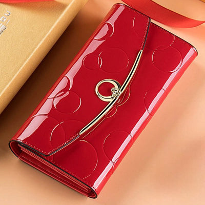 RFID Blocking Shellac Leather Long Wallet Clutch for Women
