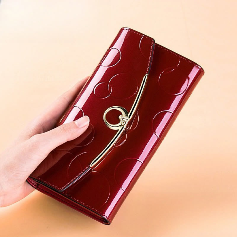 RFID Blocking Shellac Leather Long Wallet Clutch for Women
