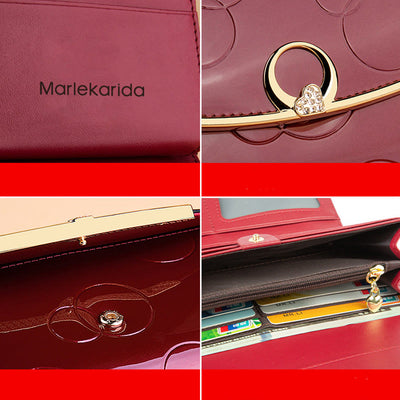 RFID Blocking Shellac Leather Long Wallet Clutch for Women