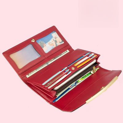 RFID Blocking Shellac Leather Long Wallet Clutch for Women