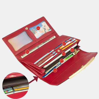 RFID Blocking Shellac Leather Long Wallet Clutch for Women