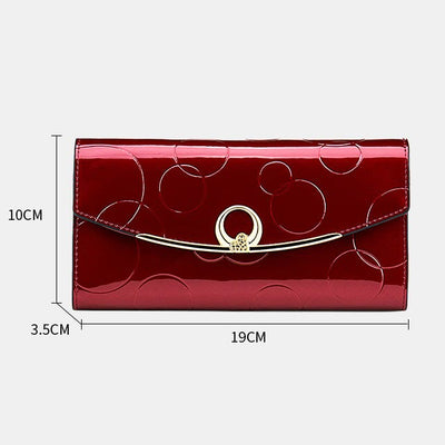 RFID Blocking Shellac Leather Long Wallet Clutch for Women