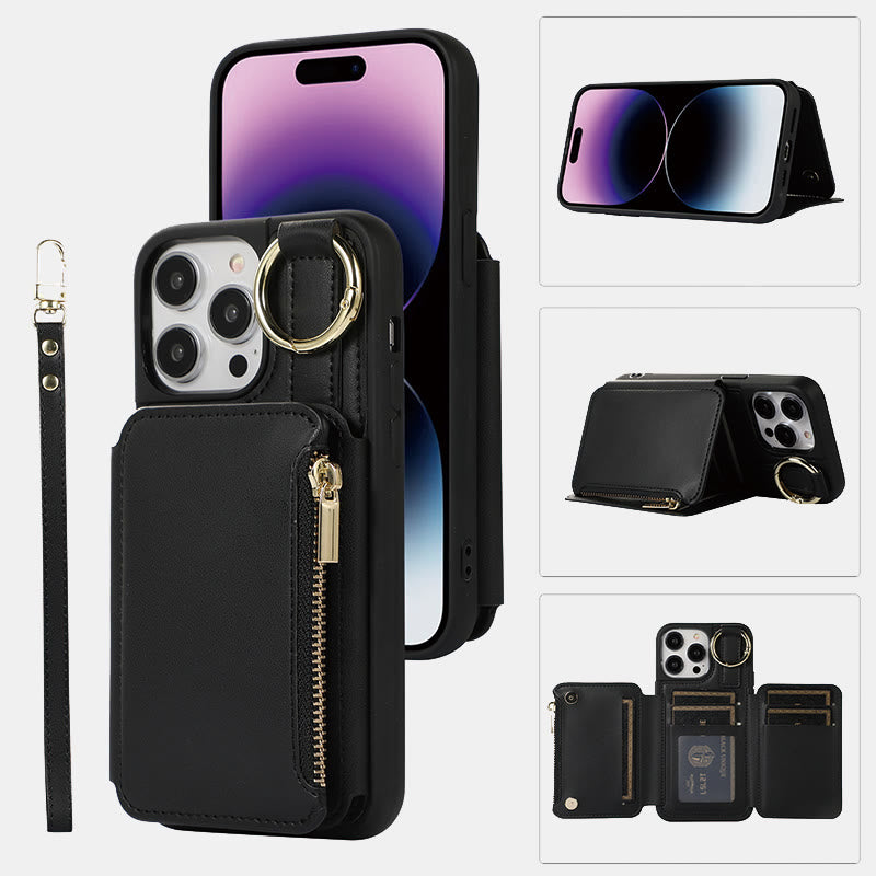 RFID Blocking Faux Leather Phone Case Wallet for iPhone 13/14/15/16