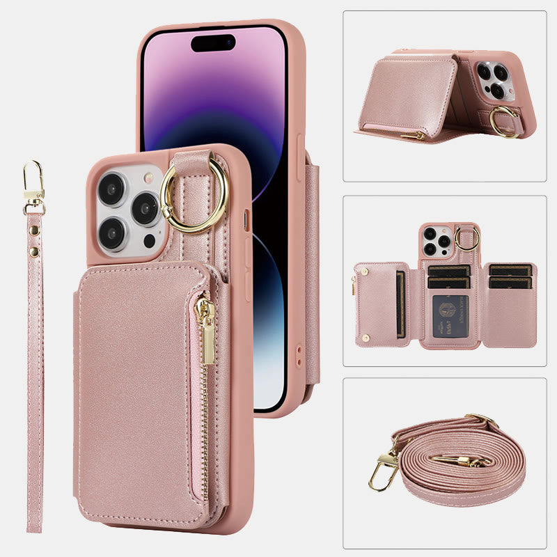 RFID Blocking Faux Leather Phone Case Wallet for iPhone 13/14/15/16