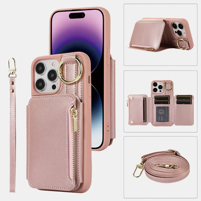 RFID Blocking Faux Leather Phone Case Wallet for iPhone 13/14/15/16