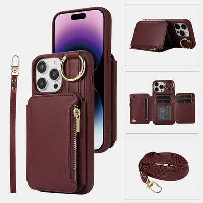 RFID Blocking Faux Leather Phone Case Wallet for iPhone 13/14/15/16
