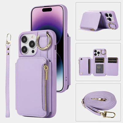 RFID Blocking Faux Leather Phone Case Wallet for iPhone 13/14/15/16