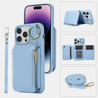 RFID Blocking Faux Leather Phone Case Wallet for iPhone 13/14/15/16