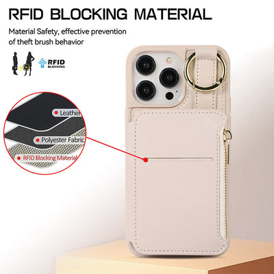 RFID Blocking Faux Leather Phone Case Wallet for iPhone 13/14/15/16