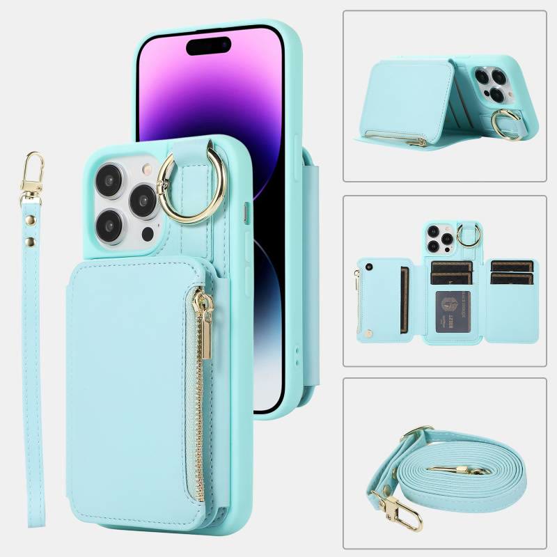 RFID Blocking Faux Leather Phone Case Wallet for iPhone 13/14/15/16