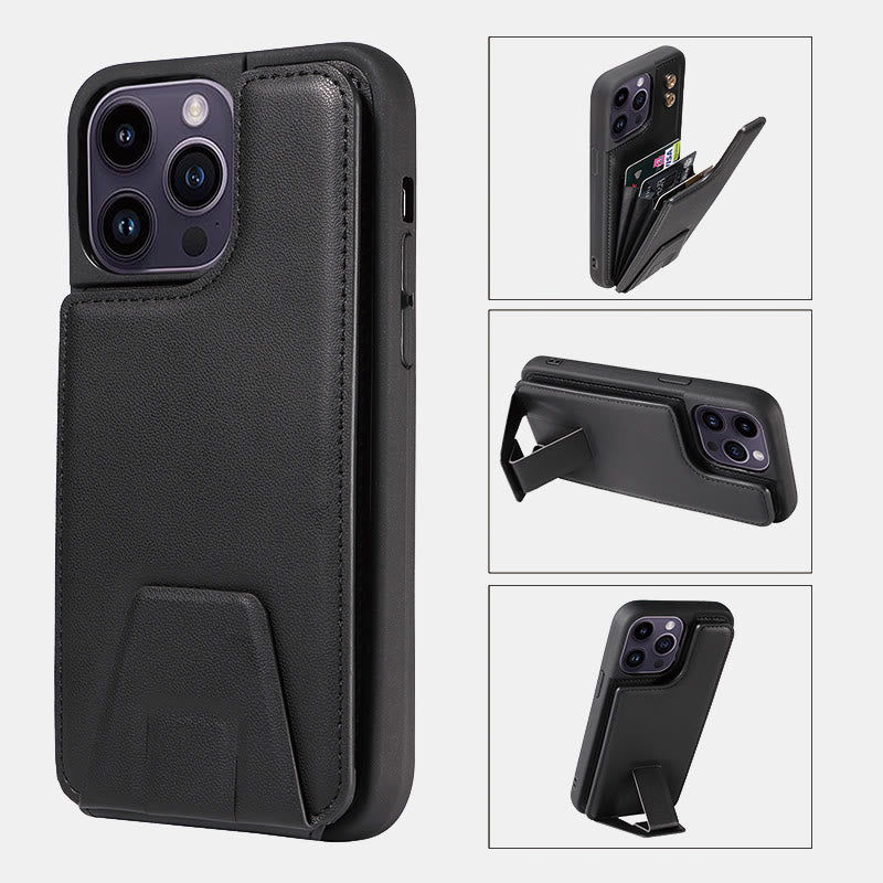 Minimalist PU Leather Phone Case Wallet for iPhone with Card Holder