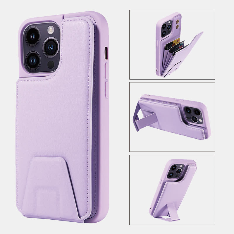 Minimalist PU Leather Phone Case Wallet for iPhone with Card Holder