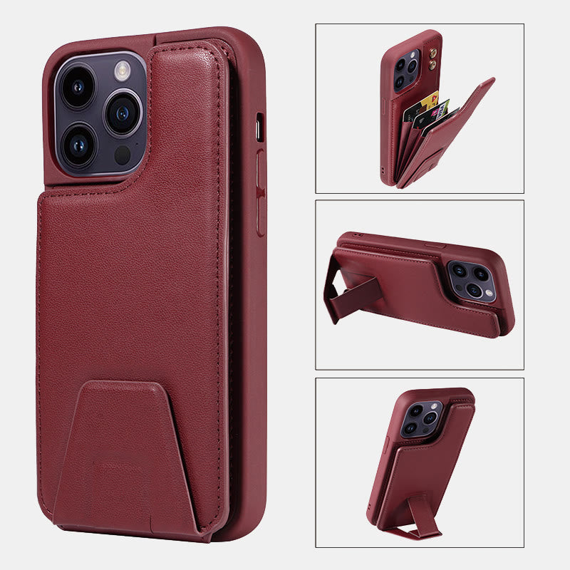 Minimalist PU Leather Phone Case Wallet for iPhone with Card Holder
