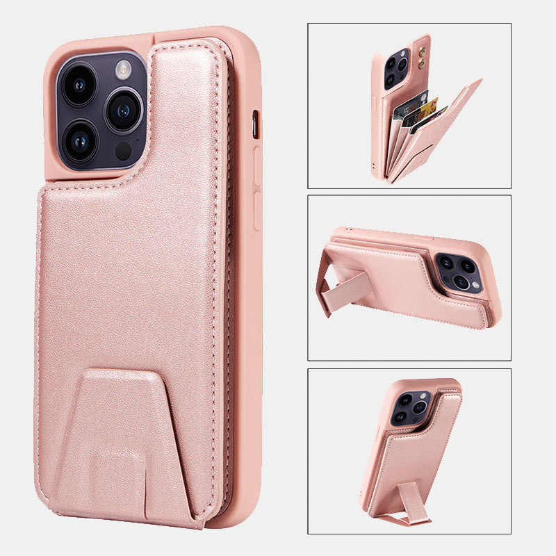 Minimalist PU Leather Phone Case Wallet for iPhone with Card Holder