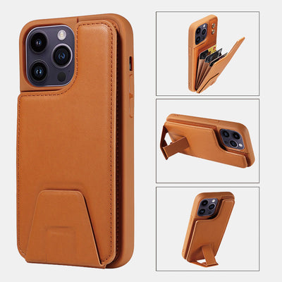 Minimalist PU Leather Phone Case Wallet for iPhone with Card Holder