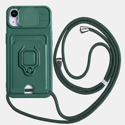 Phone Case Lanyard Case for iPhone with Card Slot Slide Camera Lens Protector