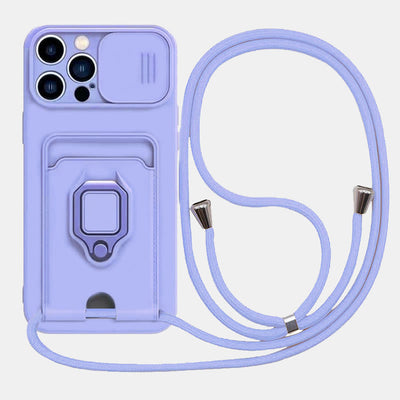 Phone Case Lanyard Case for iPhone with Card Slot Slide Camera Lens Protector