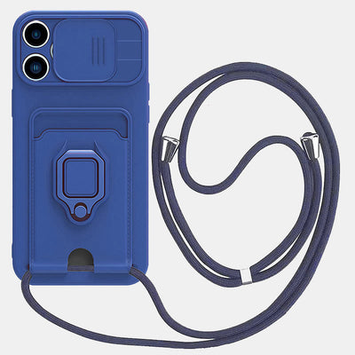 Phone Case Lanyard Case for iPhone with Card Slot Slide Camera Lens Protector