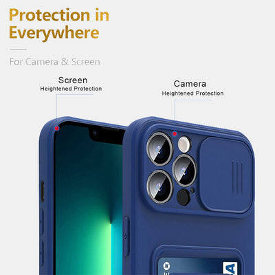 Phone Case Lanyard Case for iPhone with Card Slot Slide Camera Lens Protector