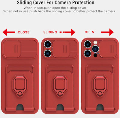 Phone Case Lanyard Case for iPhone with Card Slot Slide Camera Lens Protector