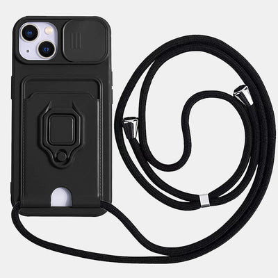 Phone Case Lanyard Case for iPhone with Card Slot Slide Camera Lens Protector