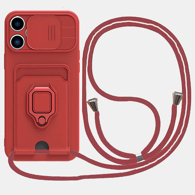 Phone Case Lanyard Case for iPhone with Card Slot Slide Camera Lens Protector