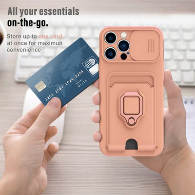 Phone Case Lanyard Case for iPhone with Card Slot Slide Camera Lens Protector