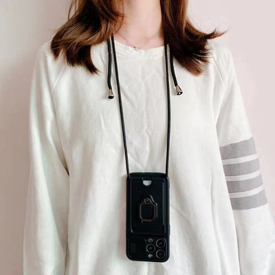 Phone Case Lanyard Case for iPhone with Card Slot Slide Camera Lens Protector